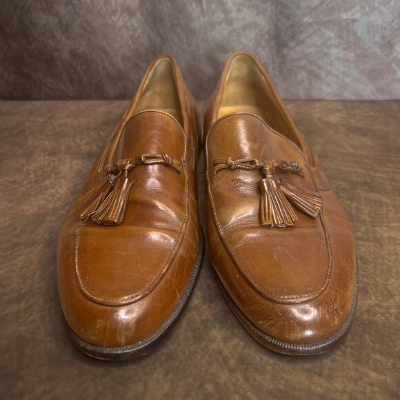 Vintage Johnston & Murphy Cellini Italian Tassel Loafers Tan Mens 10M Preppy 90s - Picture 1 of 8